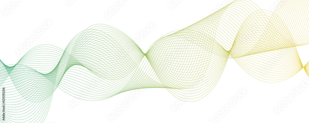 Aufkleber Abstract Transparent wave background, green waved lines. Frequency sound wave lines and twisted curve lines. Green wave flow design element. Technology, data frequency gradient lines