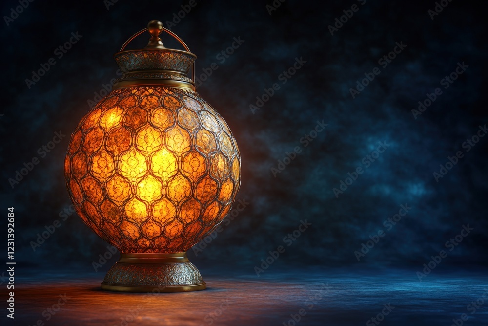 Poster lamp with glowing orange light illuminating a dark room creating a warm and inviting atmosphere