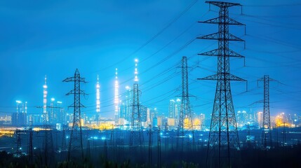 market stock graph and index information with city light and electricity and energy facility industry and business background