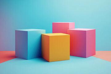 Obraz premium Three colorful cubes on a blue background.