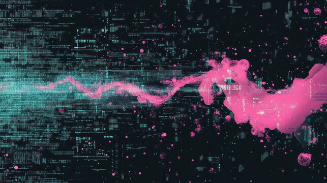 Pink data stream flowing through digital code background - Powered by Adobe