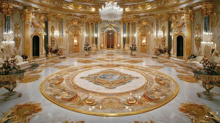 Obraz premium Opulent Palace Ballroom, Interior Design, Gold Decor, Marble Floor, Royal Setting, Event Venue