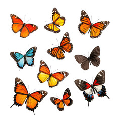 Naklejka premium Colorful collection of butterflies displayed on a Transparent Background