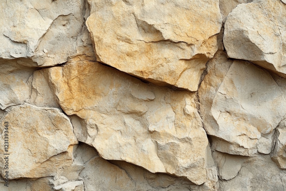 Poster close up image of a wall constructed from natural rocks and stones in various sizes and shapes