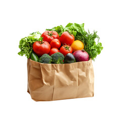 A Paper bag full of vegetables isolated on a transparent background, in PNG format