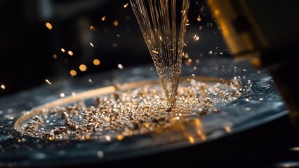 Close-up of Metal Shavings and Sparks from Machining Process