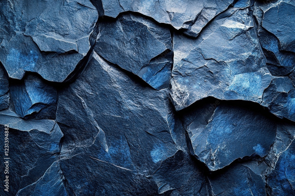Poster blue wall background with assorted rocks in various sizes and shapes creating a natural texture