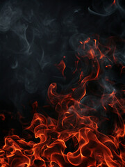 Fototapeta premium Red flame spread on dark background with smoke