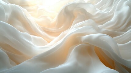 Fototapeta premium Flowing White Fabric Abstract Dreamy Composition with Soft Light and Dynamic Lines