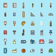 ステッカー学校道具関連のアイコンセット