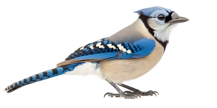Blue and white bird with a blue head and tail