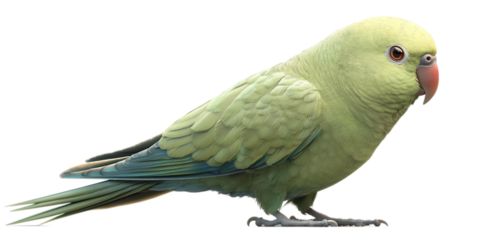 Green parrot is standing on transparent background