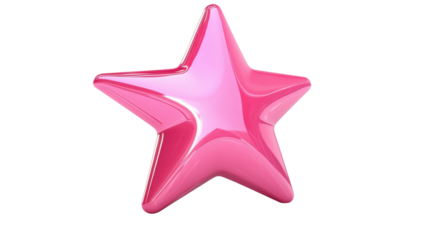 Glossy pink star shining on transparent background