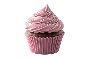 chocolate cupcake with pink frosting swirl isolated on transparent background Generative Ai.