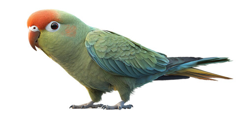 Obraz premium Green and yellow parrot is standing on transparent background