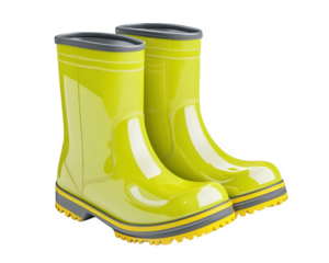 Bright yellow rain boots with reflective strips for safety and traction. Ideal for wet conditions, these durable boots provide comfort and protection
