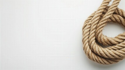 Coiled Natural Fiber Rope on White Background