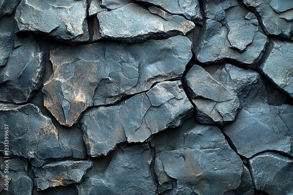 Poster close up of a textured rock wall with various colors and patterns in natural lighting