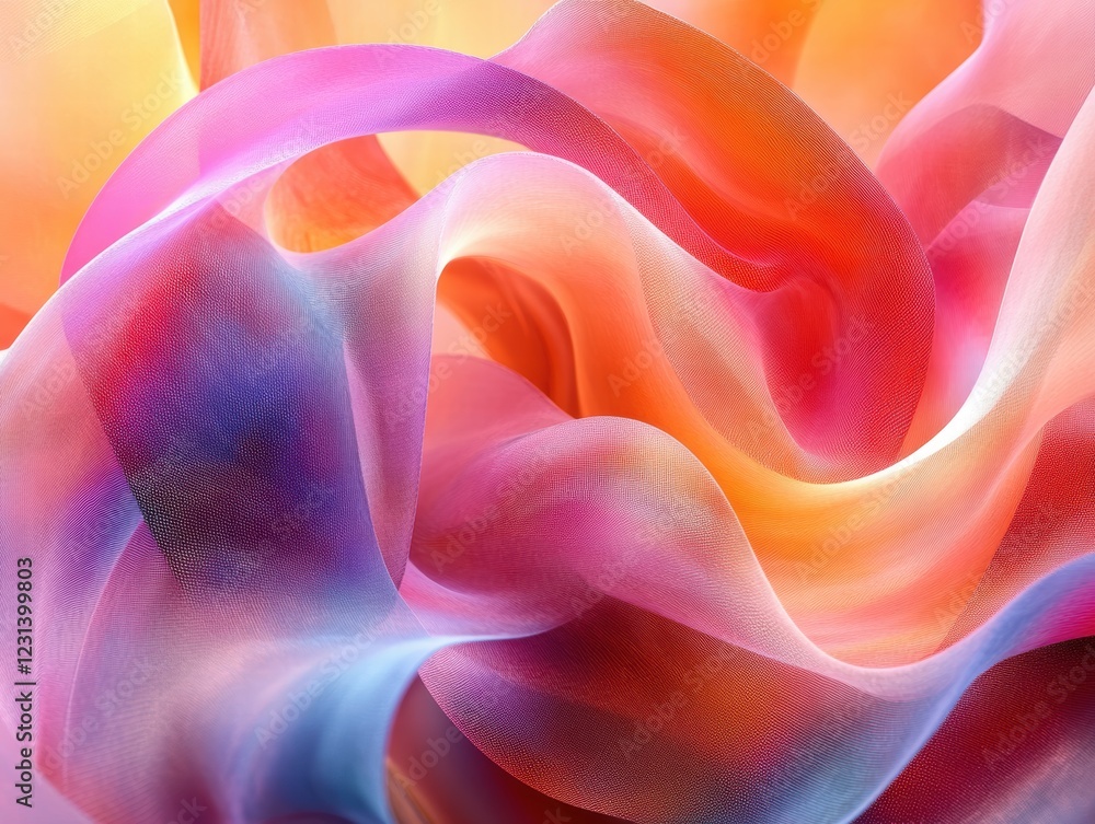 Poster a 3d animated abstract composition of spiraling shapes and luminous colors, evoking a sense of movem