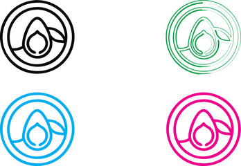 Minimalist avocado icons, colorful outlines, simple geometric shapes, flat design, clean lines, vibrant colors, monochrome illustrations, graphic design elements, vector art style, food symbols, moder