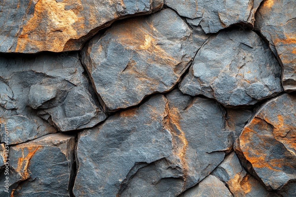 Poster close up view of a textured rock wall with various colors and patterns in natural environment
