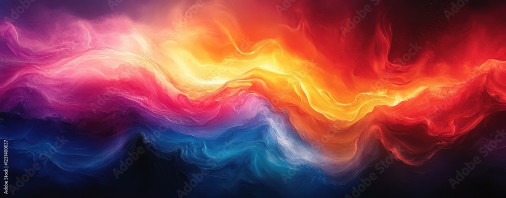 Poster fluid abstract waves of vibrant colors with ethereal glow