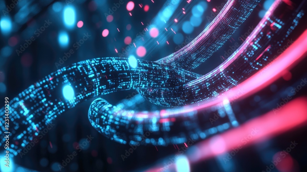 Aufkleber A network cable connecting to a firewall, with LEDs blinking to signify secure and encrypted data being transmitted in a modern digital infrastructure