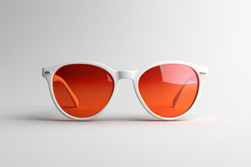 Pair of sunglasses with red lenses isolated on white background