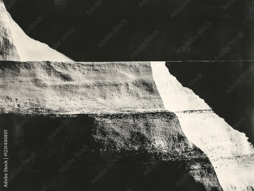Poster a black and white abstract photograph of shadows and light playing off a textured surface, creating 