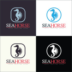 Sea horse marine swim silhouette logo set template design