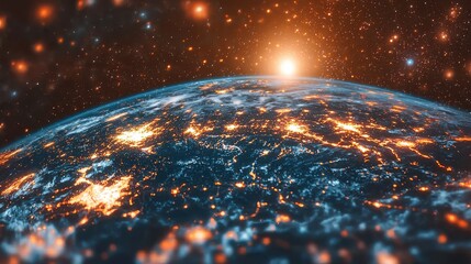 Exploring the vibrant global iot network and its glowing earth a stunning visualization from space technology digital art cosmic viewpoint connectivity concept