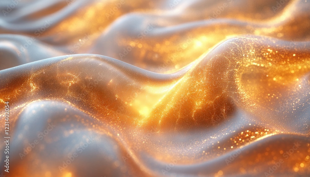 Poster golden fluid waves illuminated by soft light in elegant abstract design