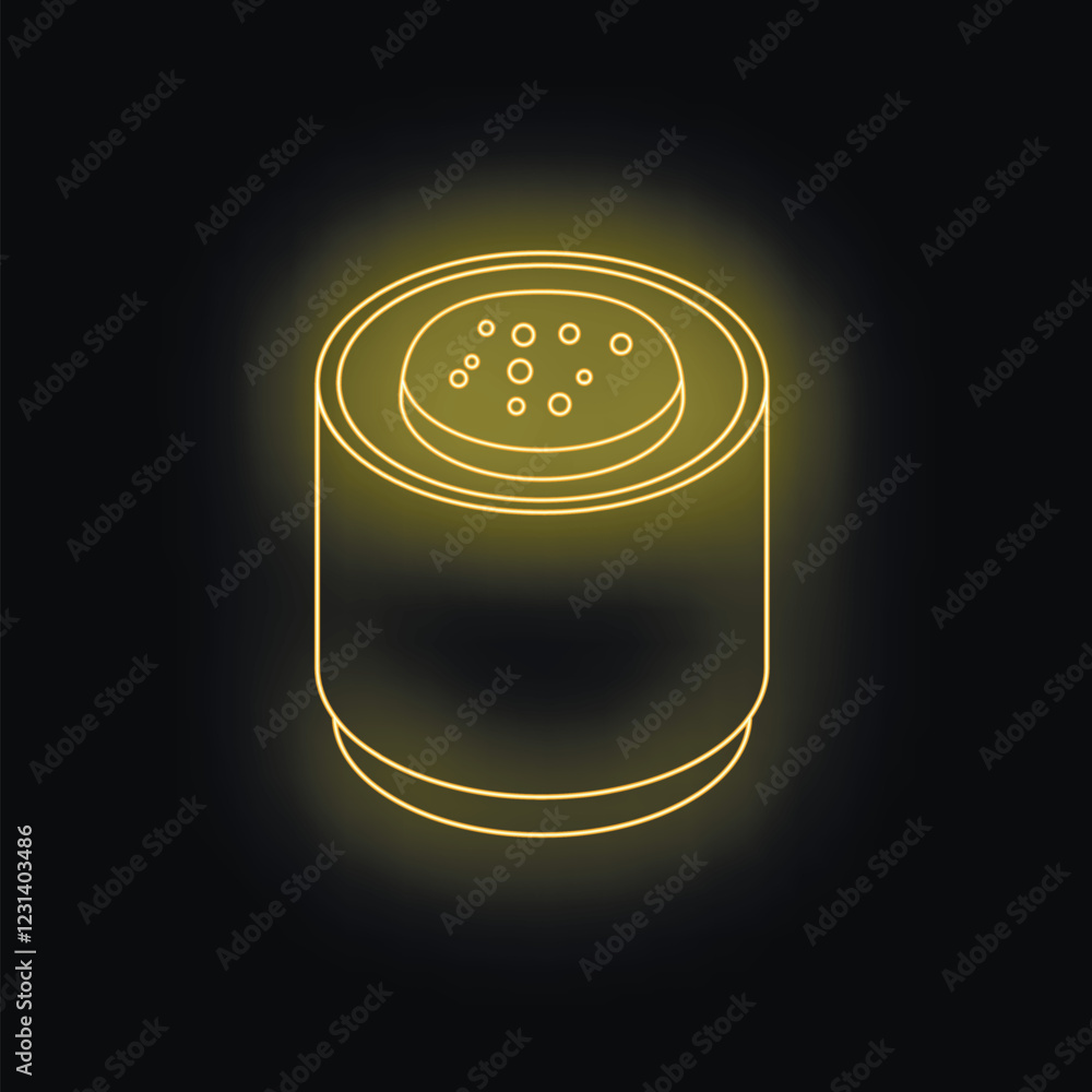 Poster neon yellow smart speaker is listening to voice commands in the dark