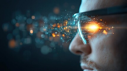 Futuristic holographic wearable iot network glowing in advanced technology setting urban environment close-up view conceptual innovation