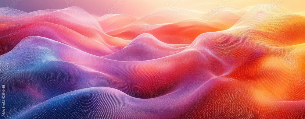 Poster vibrant abstract landscape with flowing pastel waves and dynamic mesh patterns