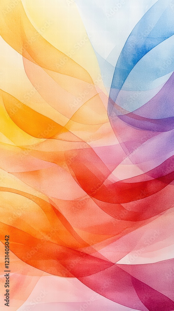 Poster a close-up of an abstract watercolor painting with fluid, overlapping shapes and soft gradients of c