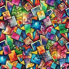 Colorful pattern of squares and rectangles. Seamless pattern. Watercolor