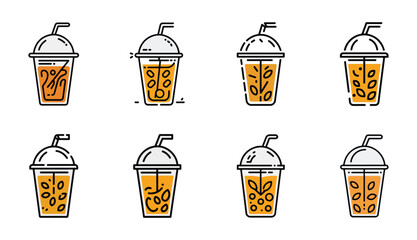 Modern Minimalist Paper coffee cup, To-Go Cup  icon linear logo Beverage Vector Art, Sleek To-Go Cup with Dome Lid and Straw - Clean Lines, Bold Contrasts for Cafe, Juice Bar, and Summer