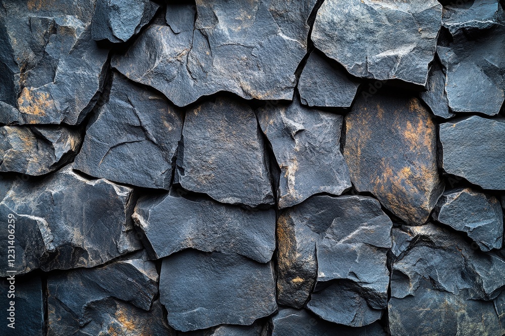 Poster close up view of a textured rock wall with various colors and patterns in natural environment