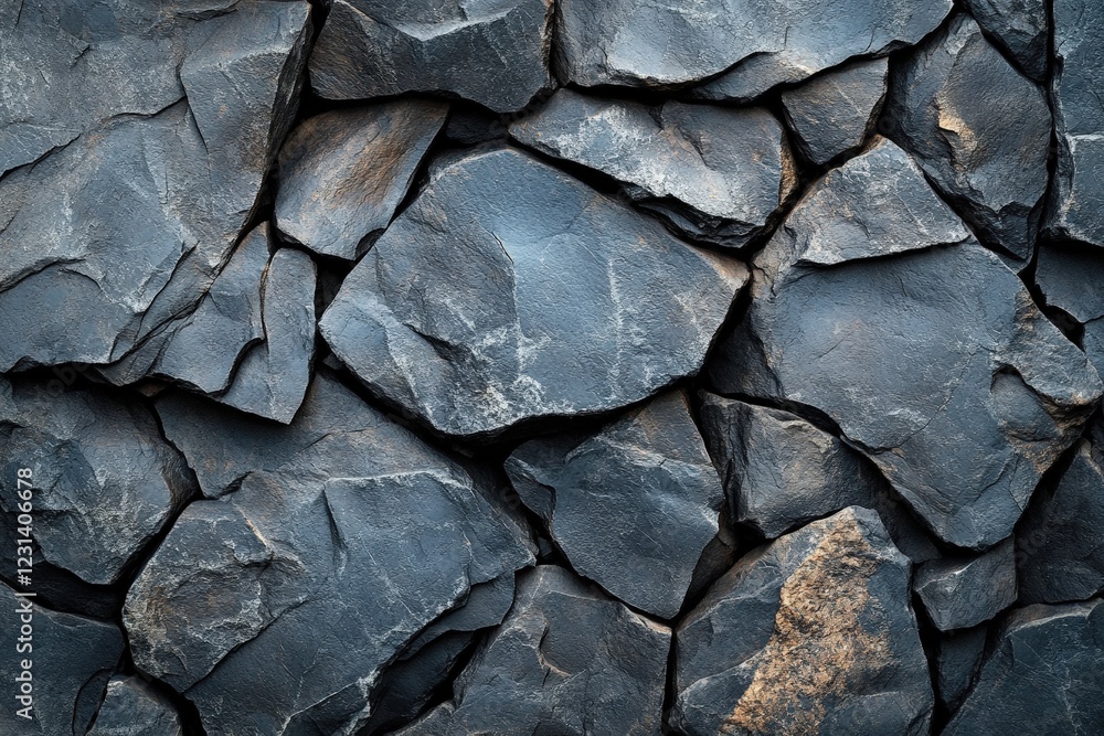Poster close up view of a textured rock wall with various colors and patterns in natural lighting