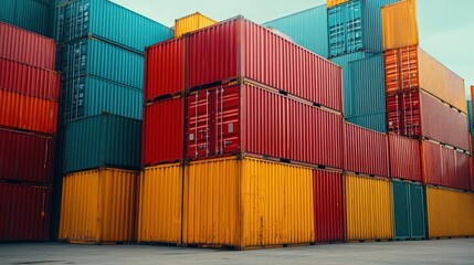 Fototapeta premium Colorful shipping containers stacked at port