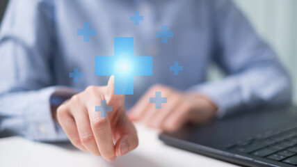 Professional healthcare medical worker holding health with shield icon health insurance concept