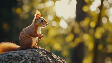 Adorable Red Squirrel's Sunny Park Adventure: High-Resolution Nature Image cute tree green fauna    