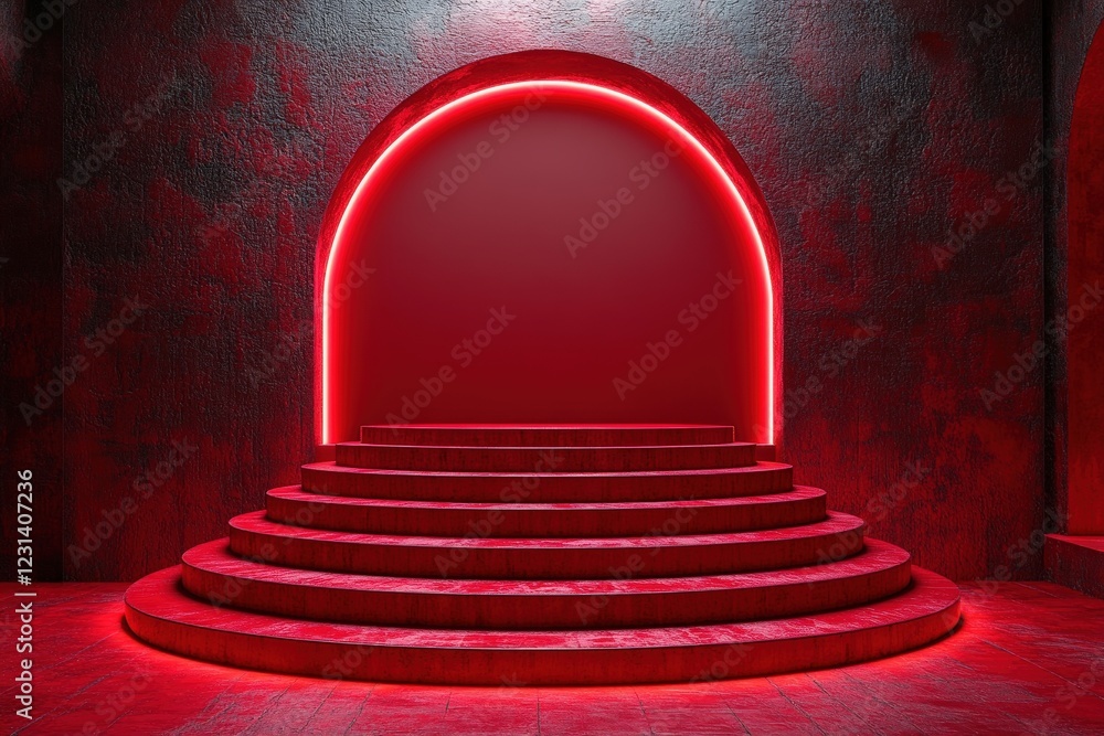 Poster red light illuminating a textured red wall creating a monochromatic visual effect