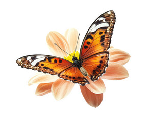 butterfly landing on freshly opened flower symbolizes harmony and beauty in nature. vibrant colors of butterfly contrast beautifully with soft petals, creating serene scene