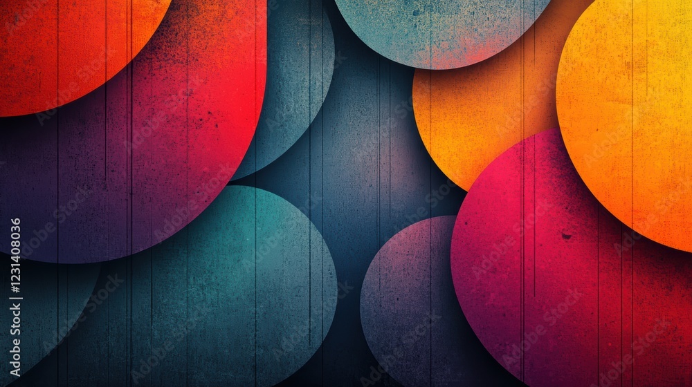 Poster a colorful abstract digital art composition with overlapping shapes and bold color gradients, creati