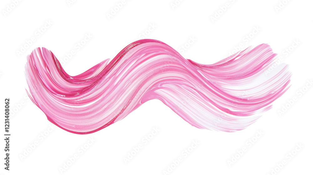 Poster pink paint brush stroke creating a wavy pattern on transparent background