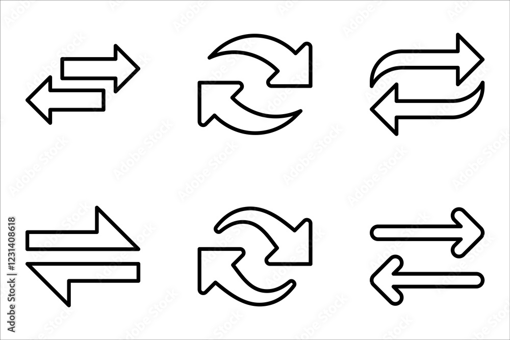 Poster switch icon set, linear style sign for mobile concept and web design. left right arrows simple line 