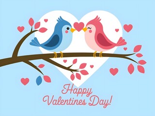 Cute Loving Birds on Branch for Valentine's Day Card Design