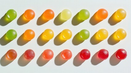 Colorful Assortment of Fruit-Flavored Gummies in a Row
